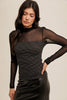 Black Mesh Contrast Stripe Ribbed Top