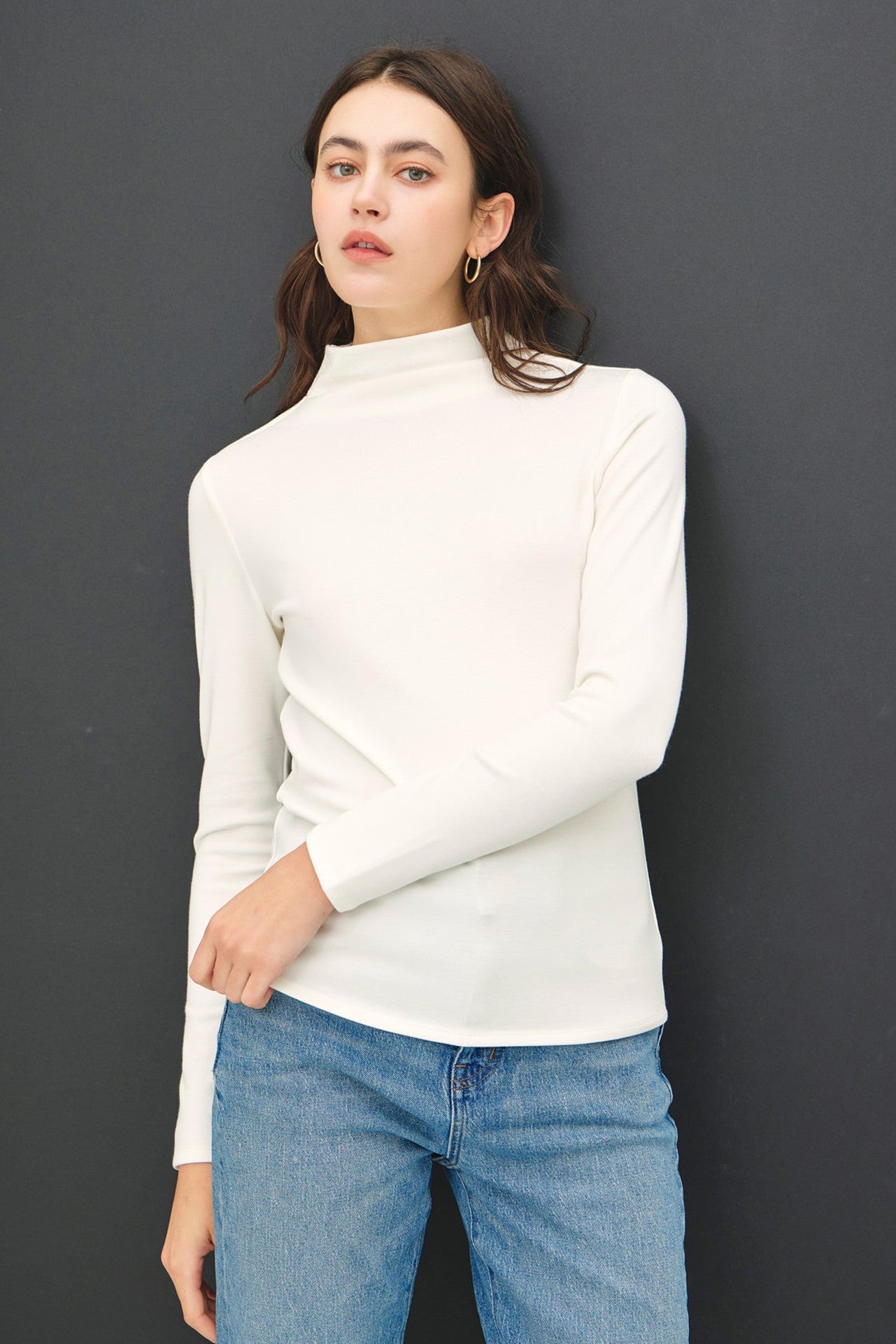 Soft Mockneck Knit Long Sleeve Top