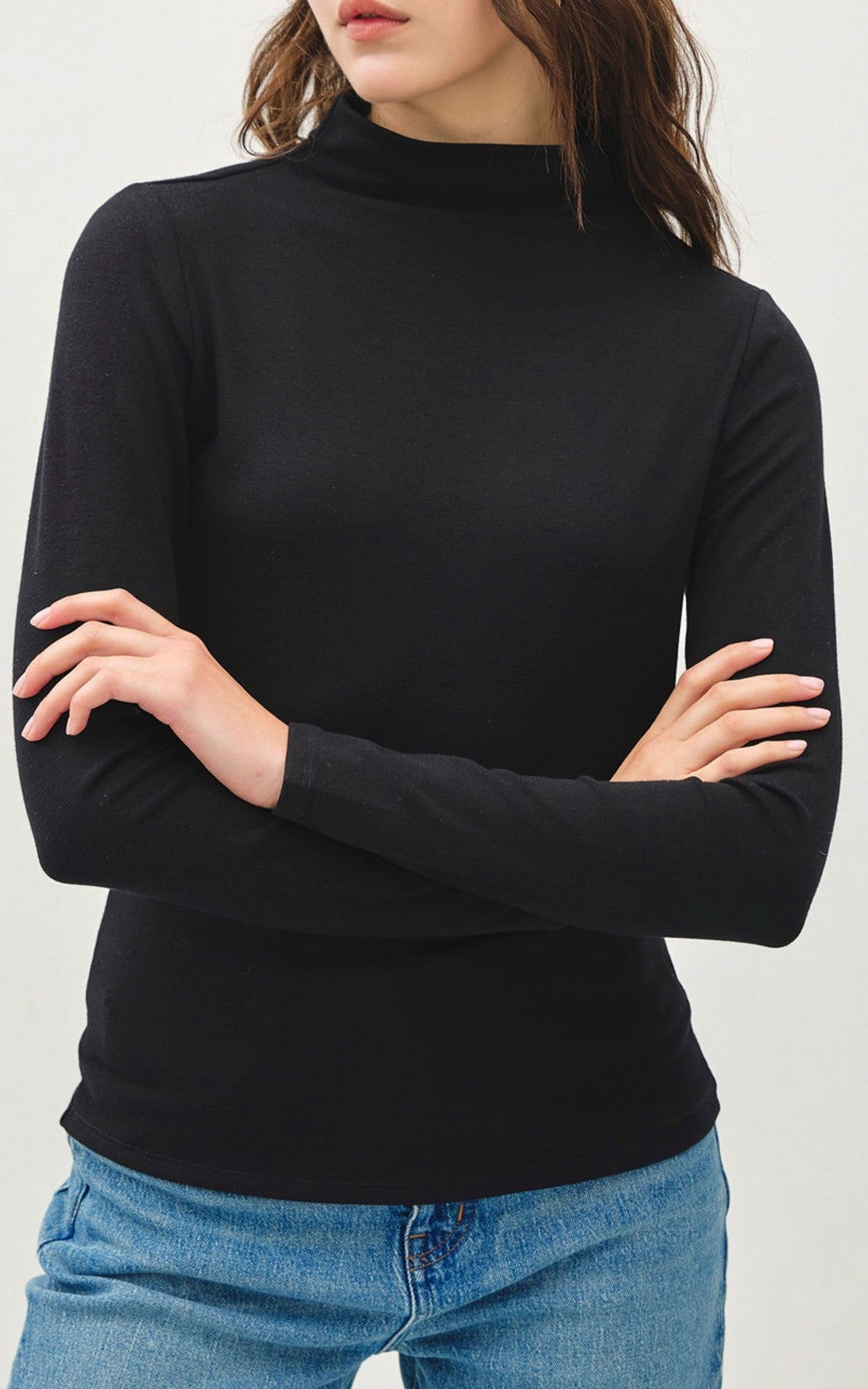 Soft Mockneck Knit Long Sleeve Top