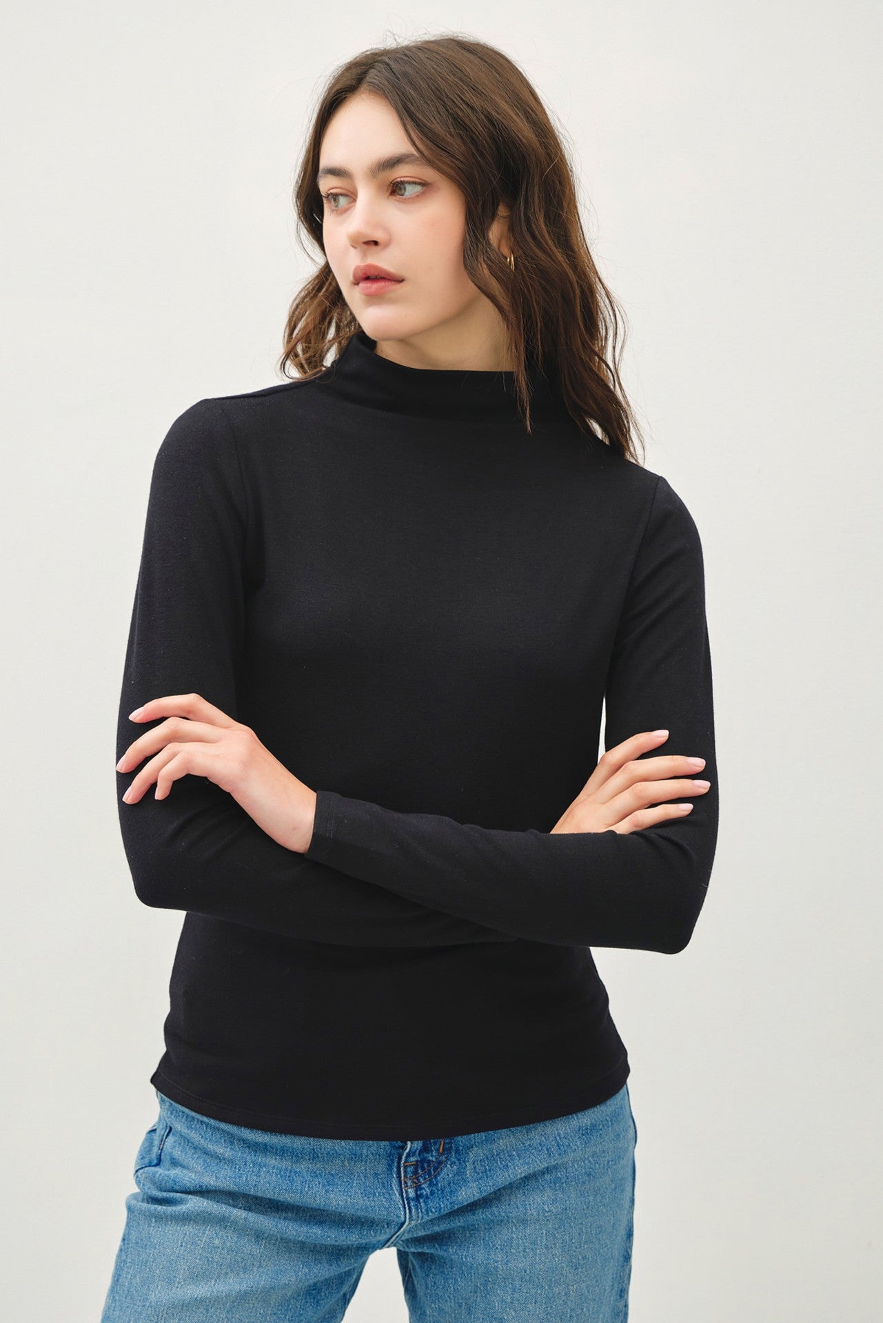 Soft Mockneck Knit Long Sleeve Top