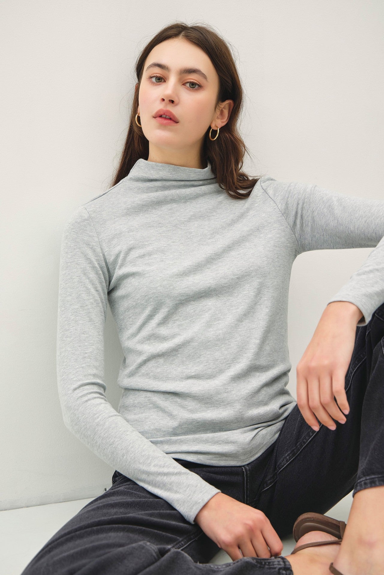 Soft Mockneck Knit Long Sleeve Top