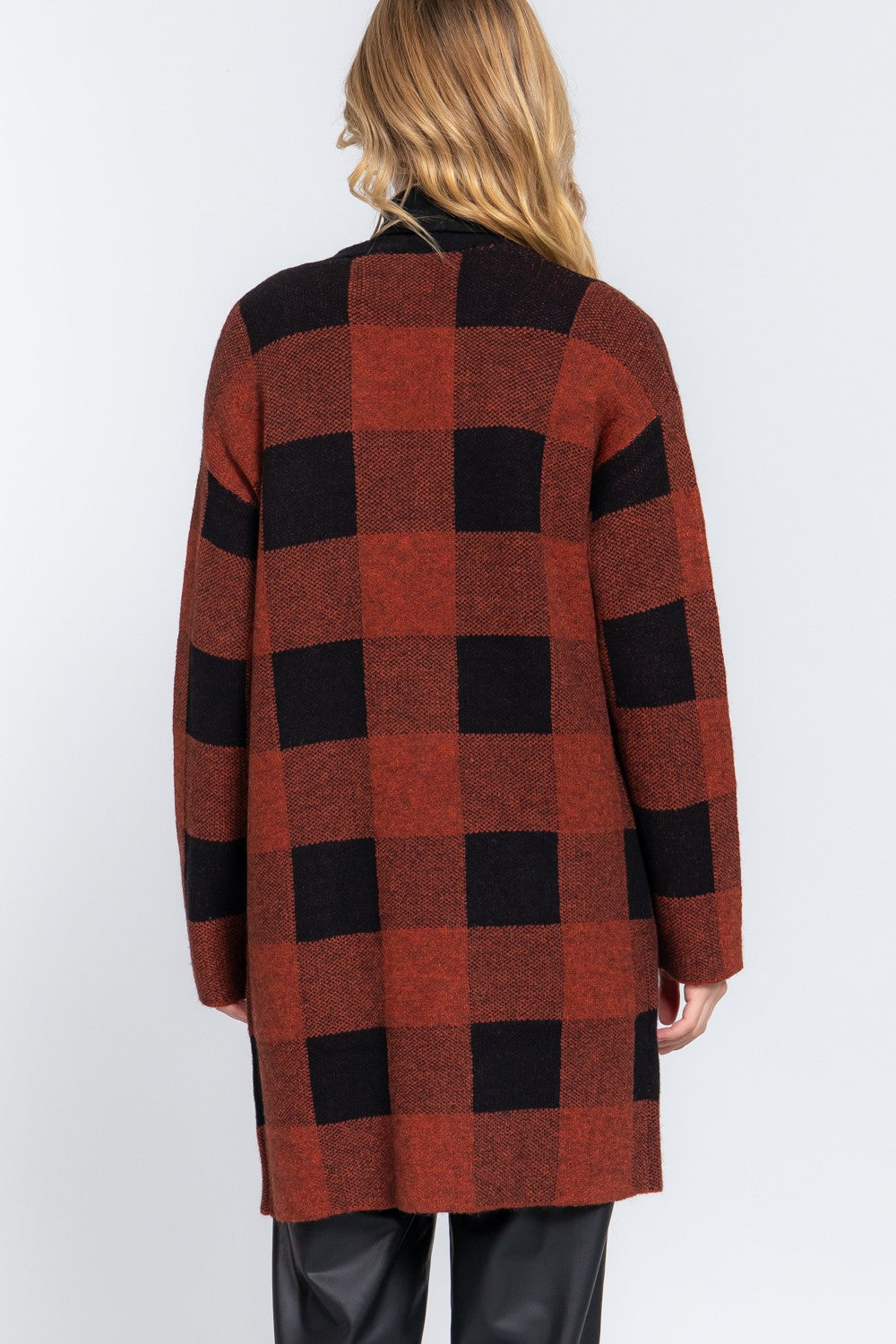 Rust Black Checked Long Cardigan