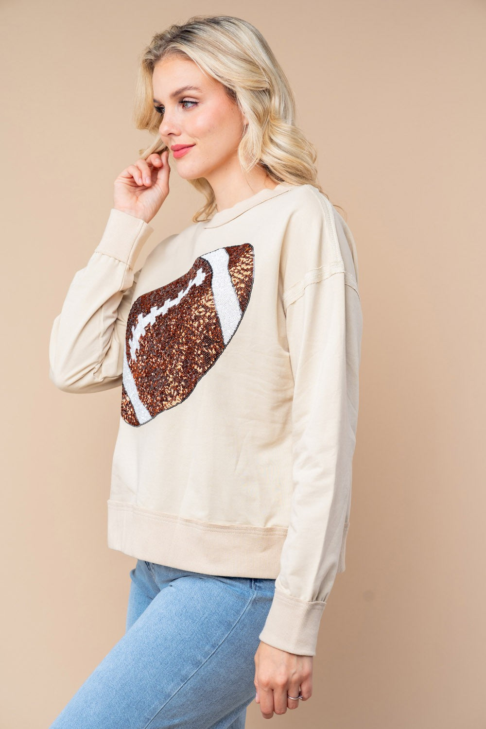 Sequin Football Long Sleeve Top