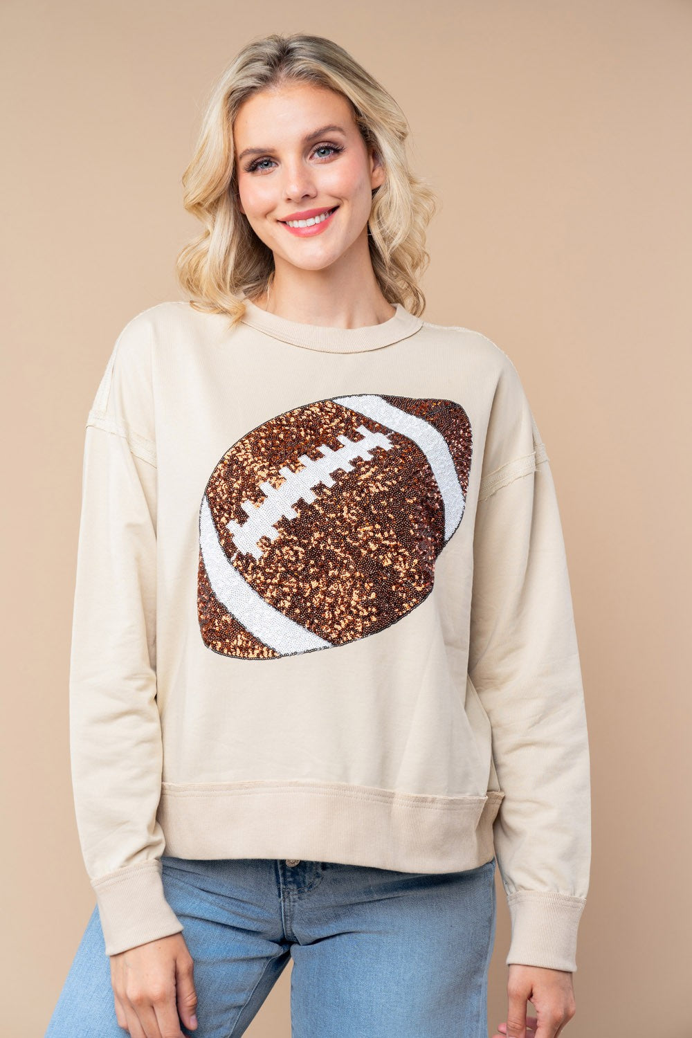 Sequin Football Long Sleeve Top