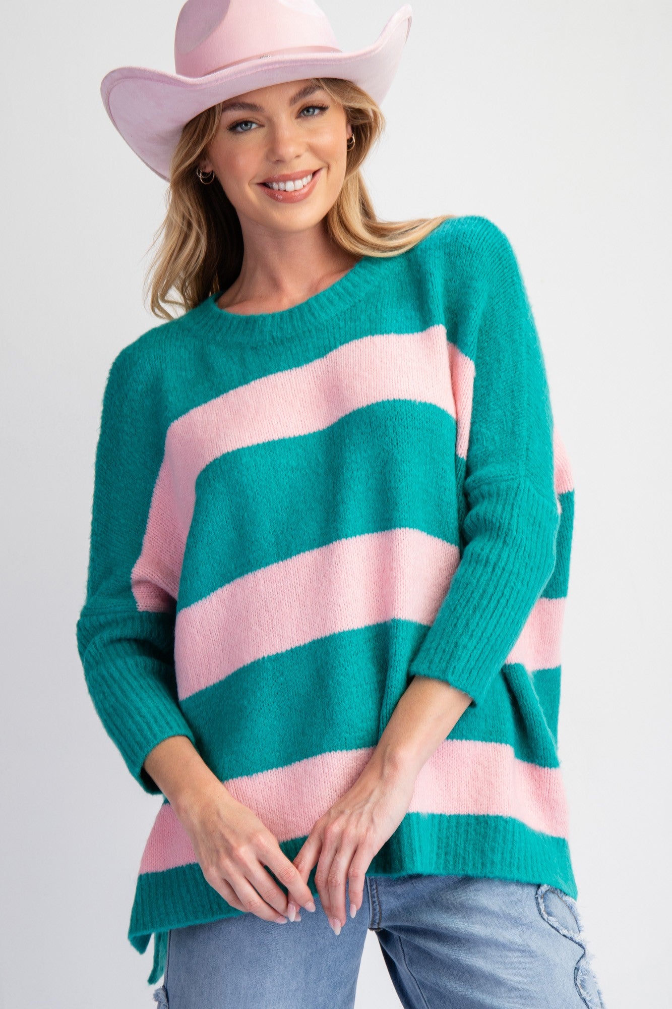 Atlantis Green Striped Knit Sweater Top