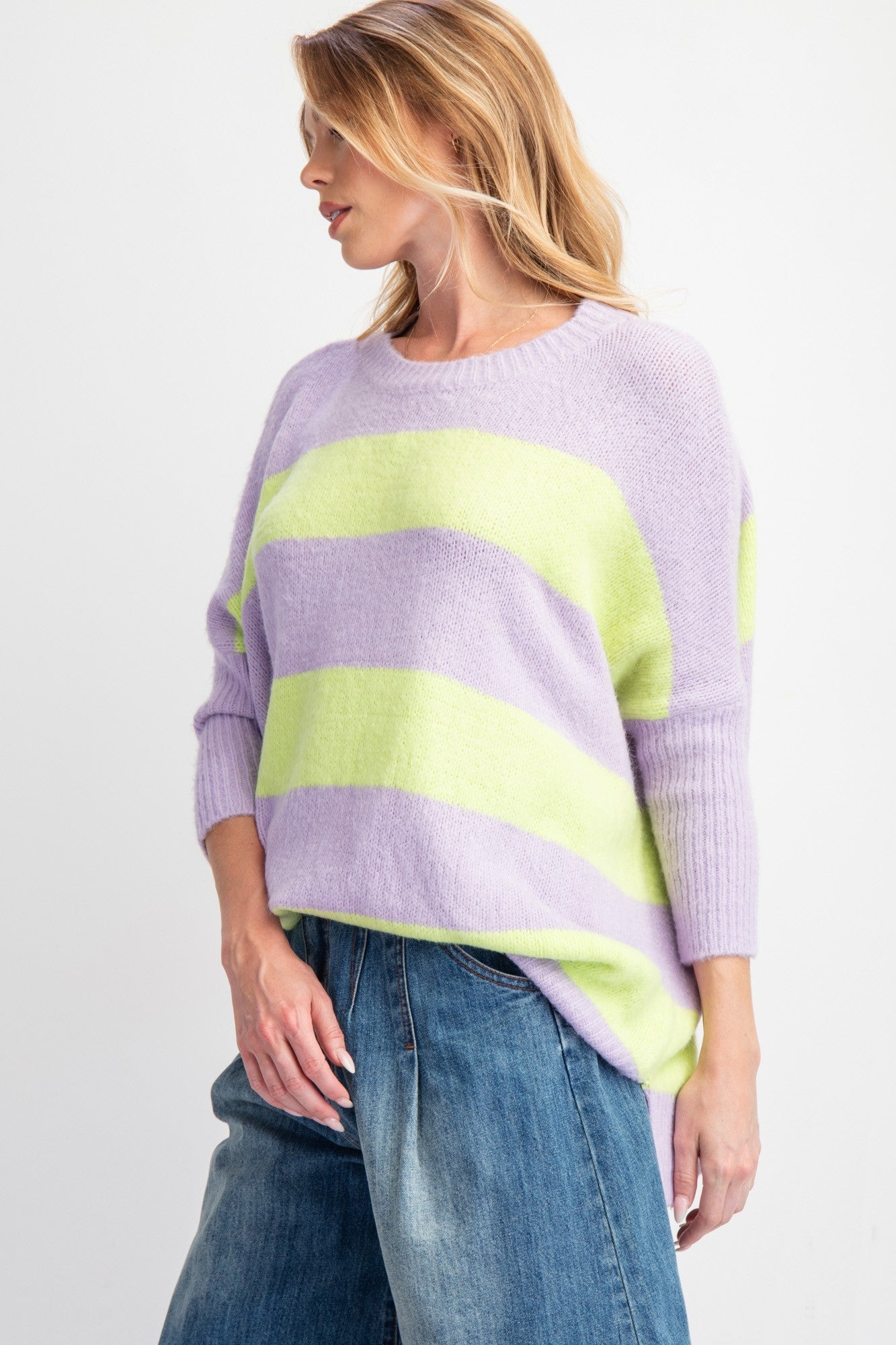Lavender Striped Knit Sweater Top