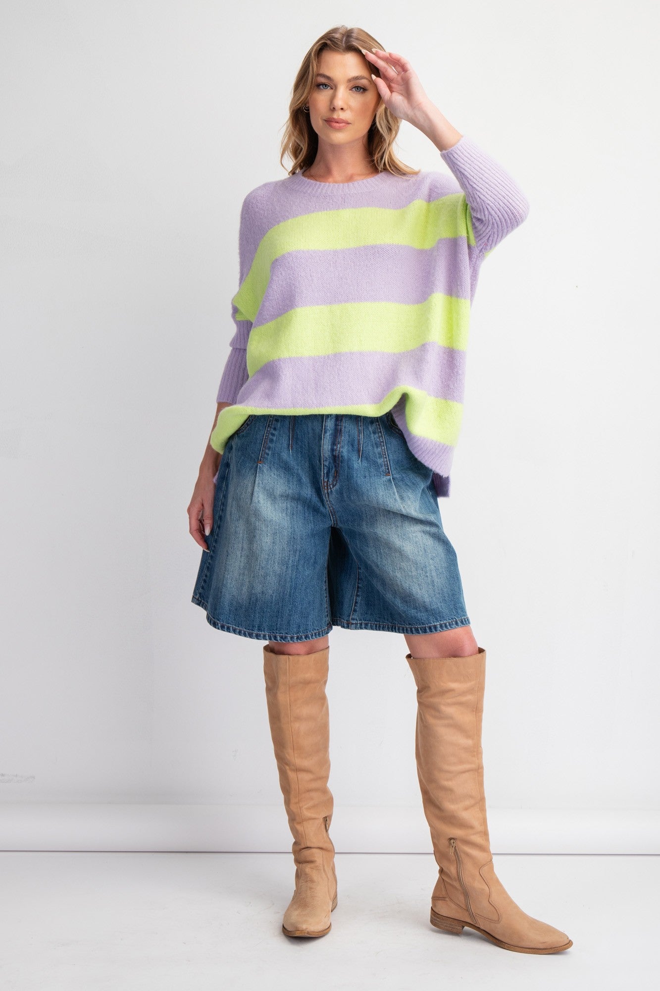 Lavender Striped Knit Sweater Top