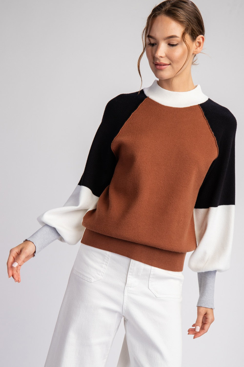 Terracotta Colorblock Mock Neck Sweater Top