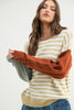 Taupe White Color Block Striped Sweater