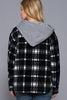 Black Plaid Print Hoodie Fleece Shacket