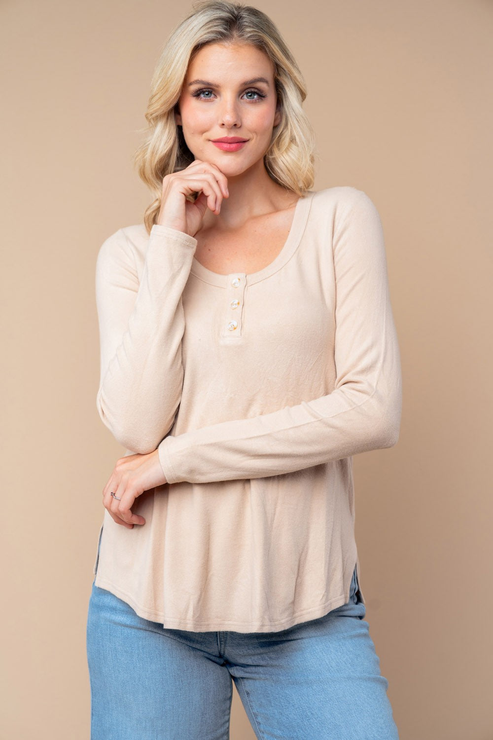 Half Button Long Sleeve Top - Final Sale