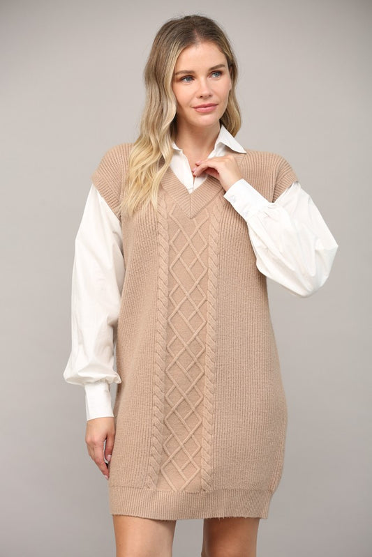 Cable Knit Twofer Shirt Dress | FATE *30A SEPT PREORDER