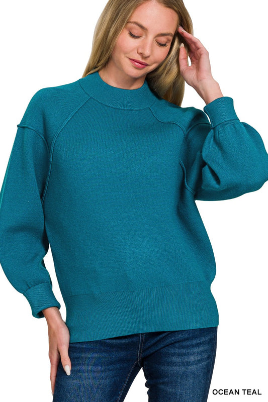 Viscose Mock Neck Exposed Seam Sweater (11 COLORS) | ZENANA *LA LIVE PREORDER