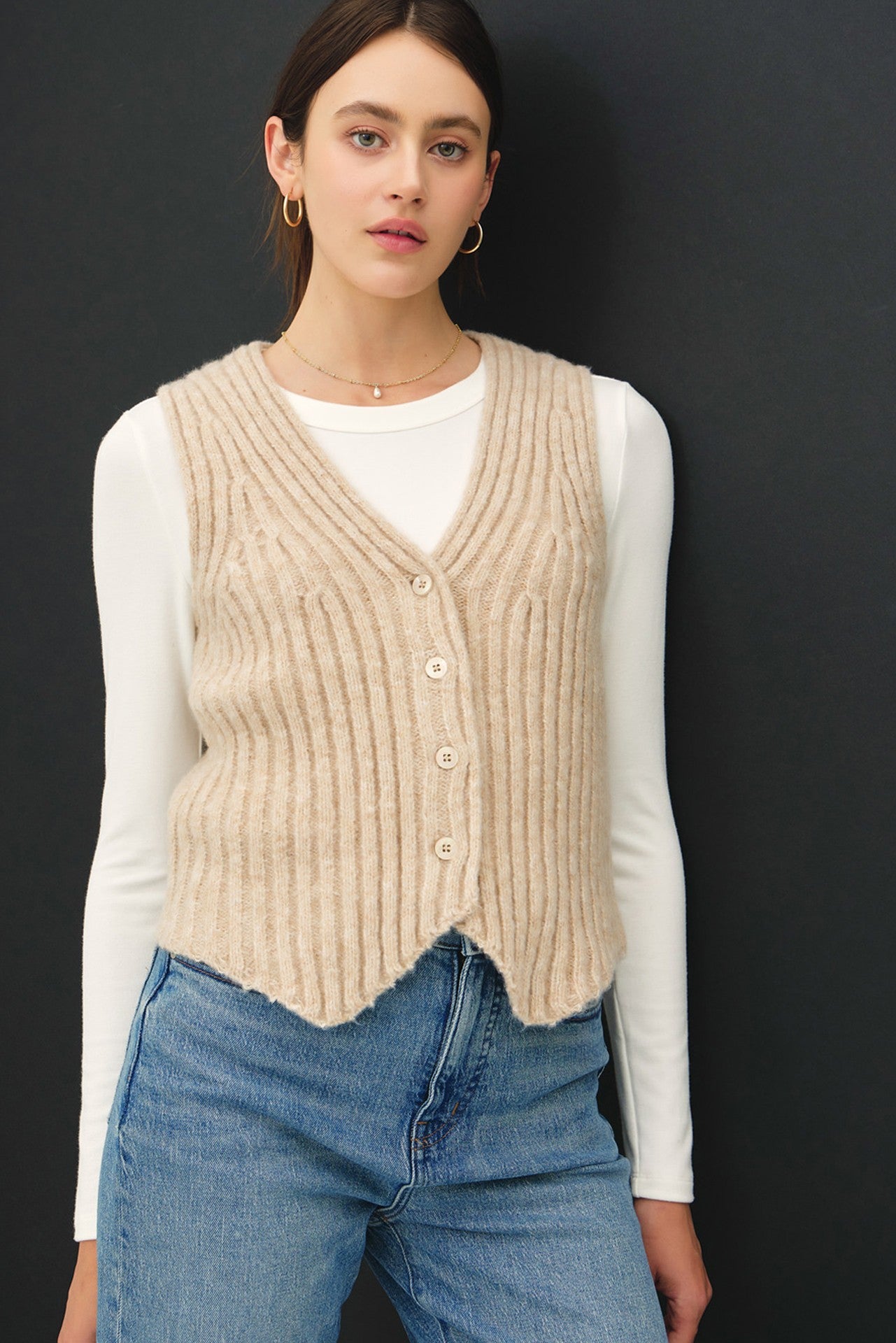 Ribbed Knit Button Down Sweater Vest