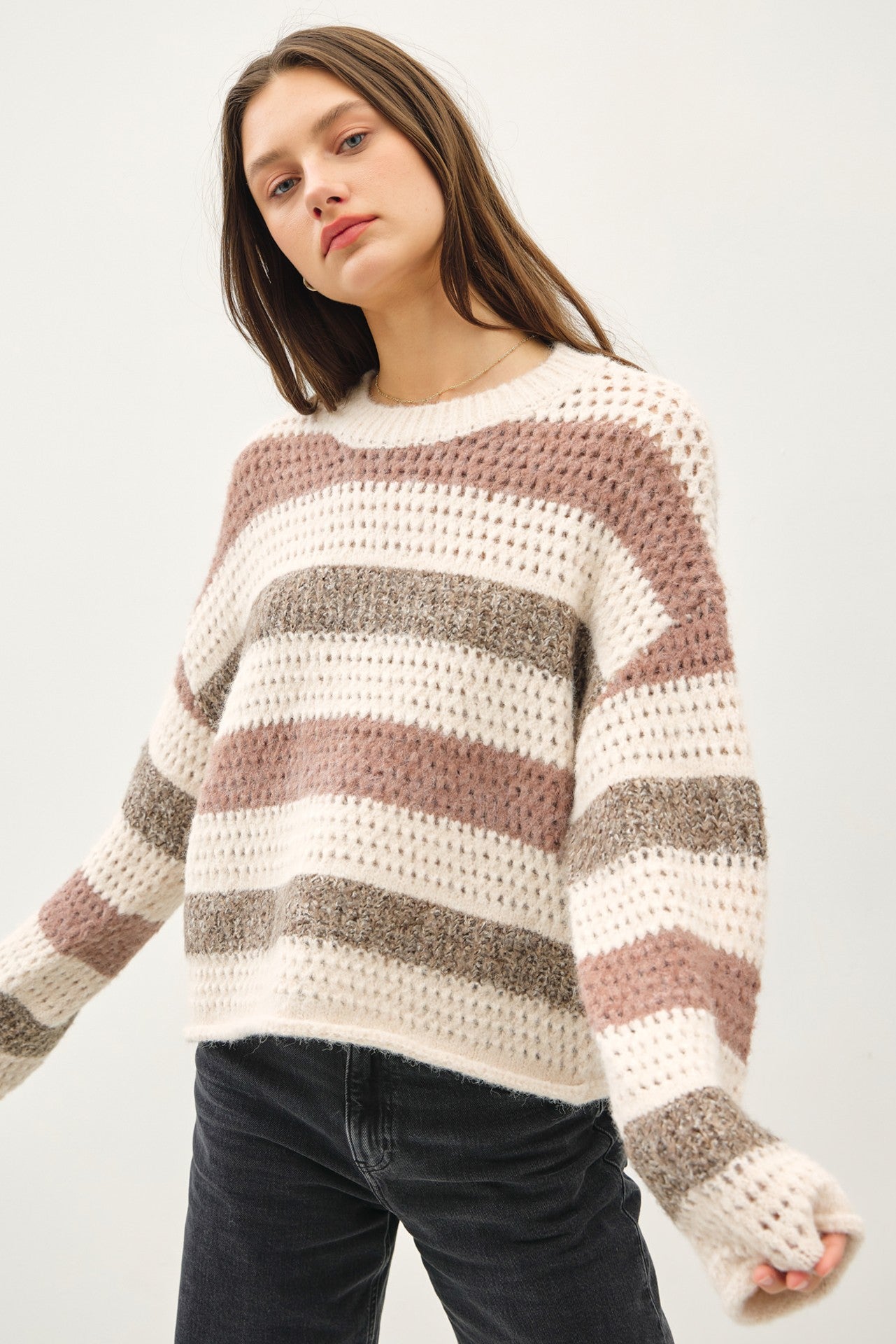 Chunky Crochet Knit Stripe Sweater