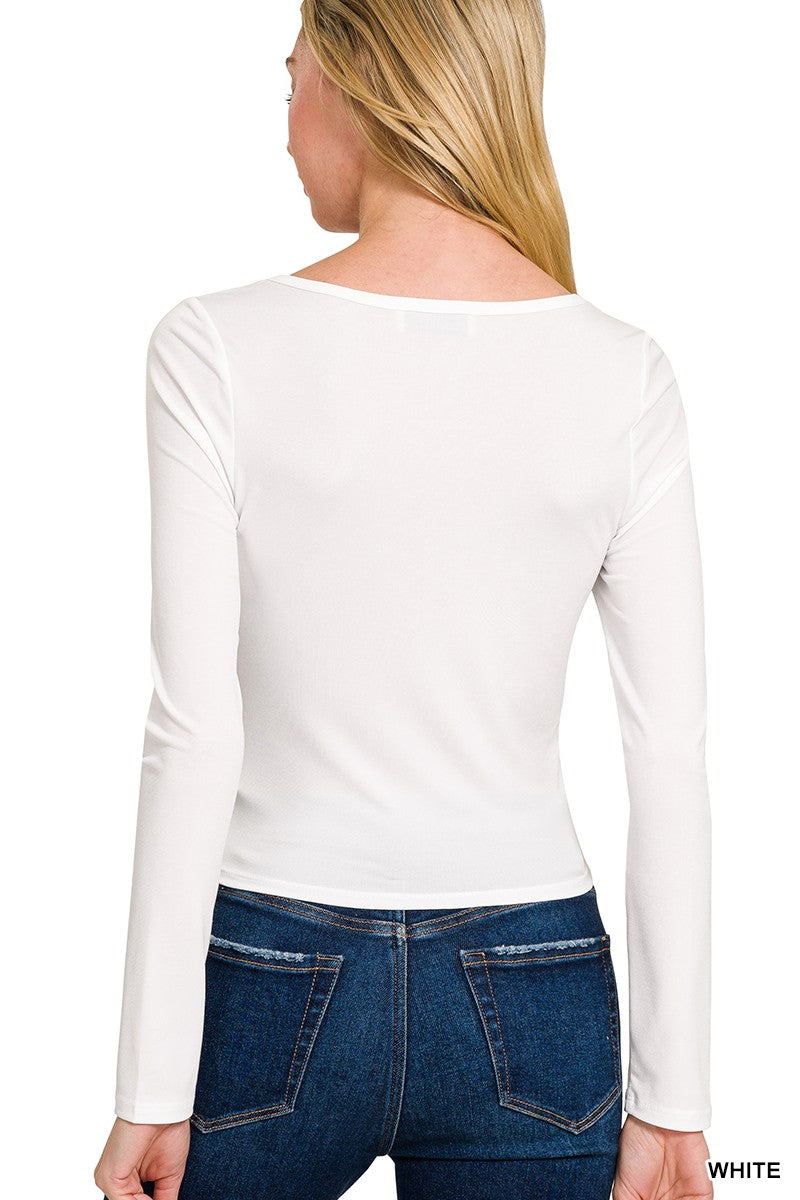 Double Layer Square Neck Fitted Long Sleeve Top dOORBUSTER DEAL