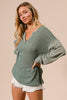 Vintage Olive Hacci Knit Balloon Sleeve Top * -BiBi