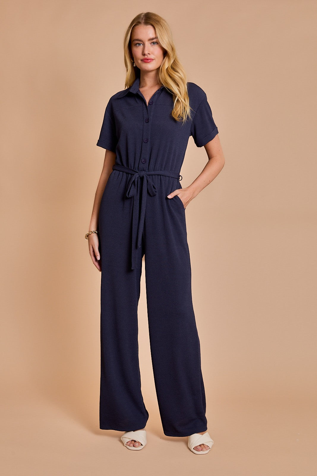 Dark Grey Collar Wide Leg Jumpsuit | GILLI *30A JANUARY PREORDER