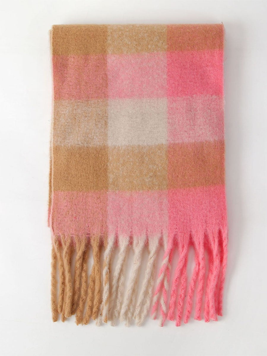 Color Block Checkered Scarf Soft Warm Shawl