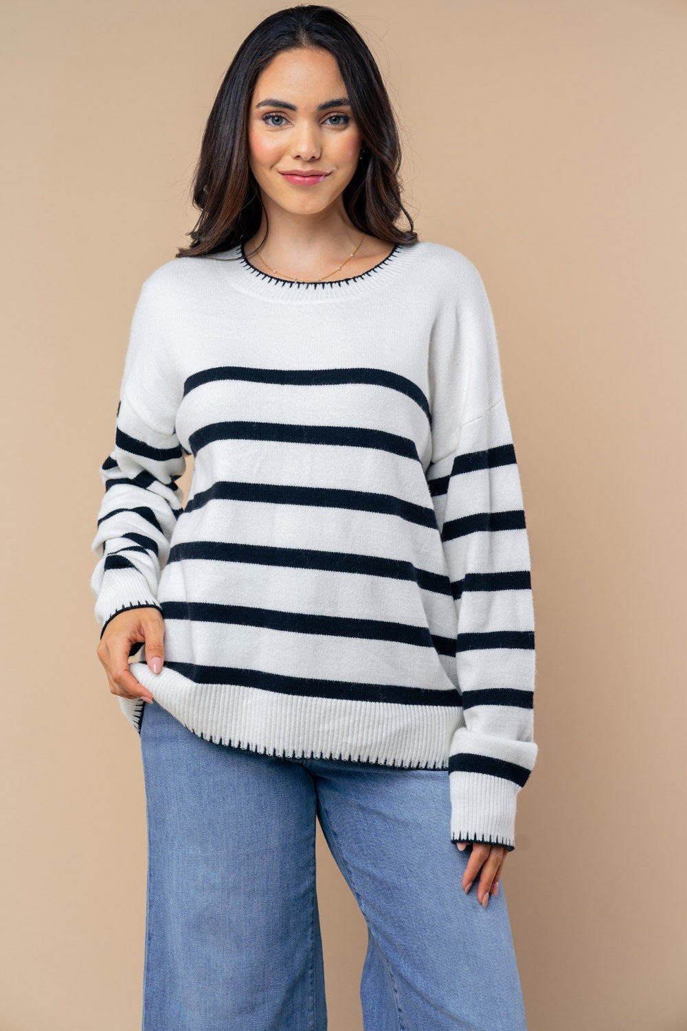 Black White Striped Sweater