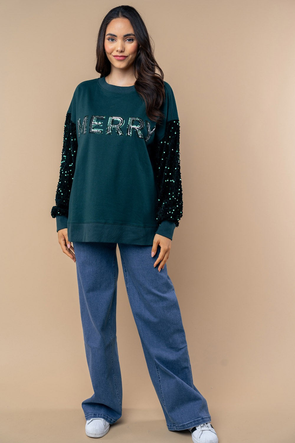 Sequin MERRY Holiday Sweater Top