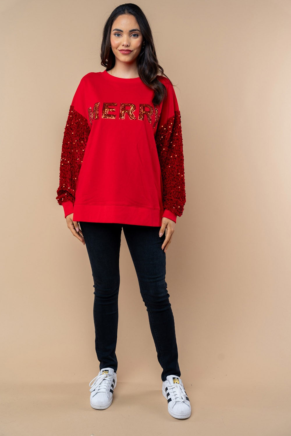 Sequin MERRY Holiday Sweater Top