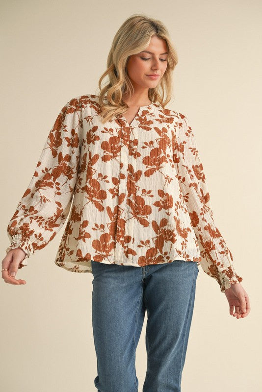 Floral Print Long Poet Sleeves Top