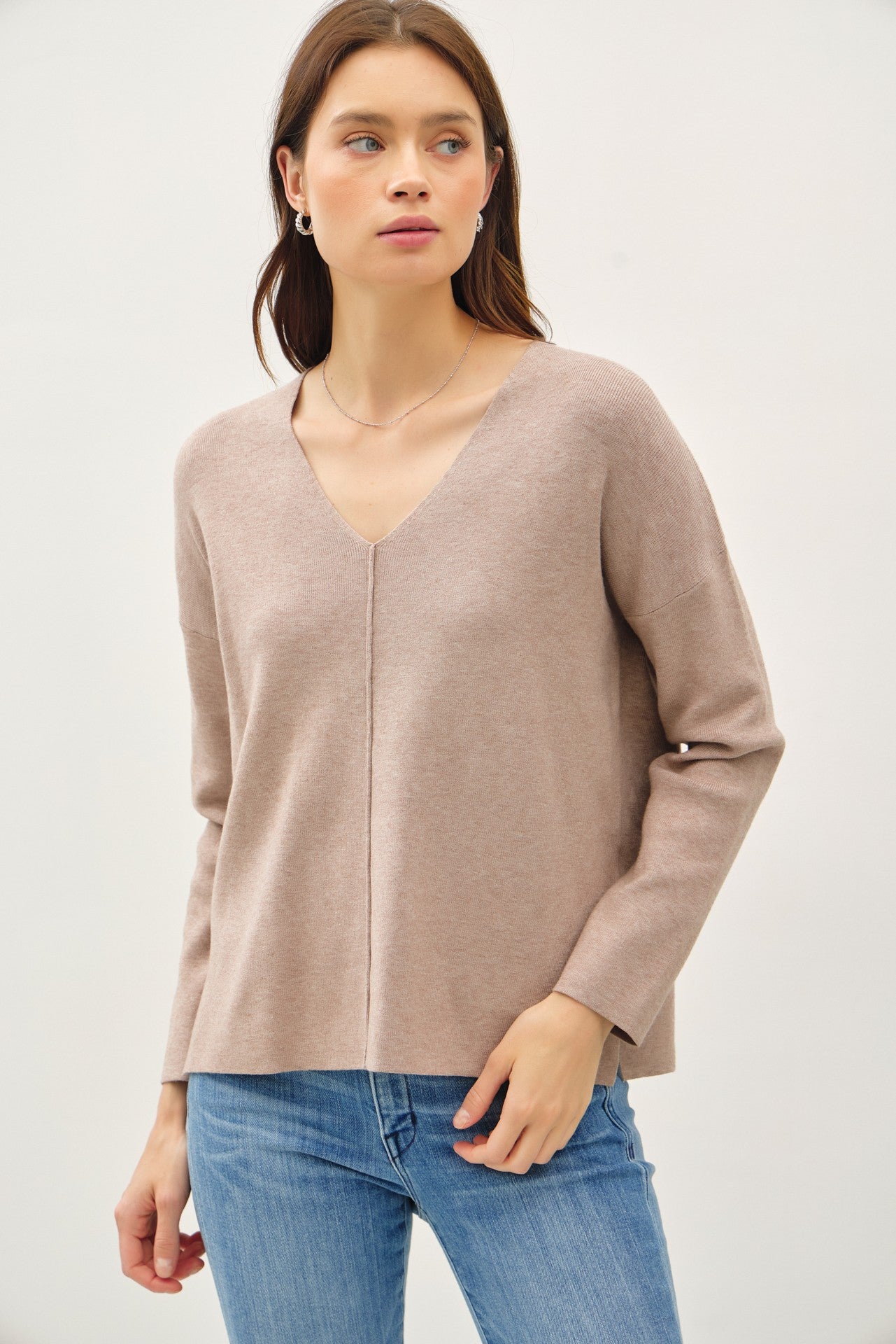 Relaxed V-Neck Sweater w/ Center Seam