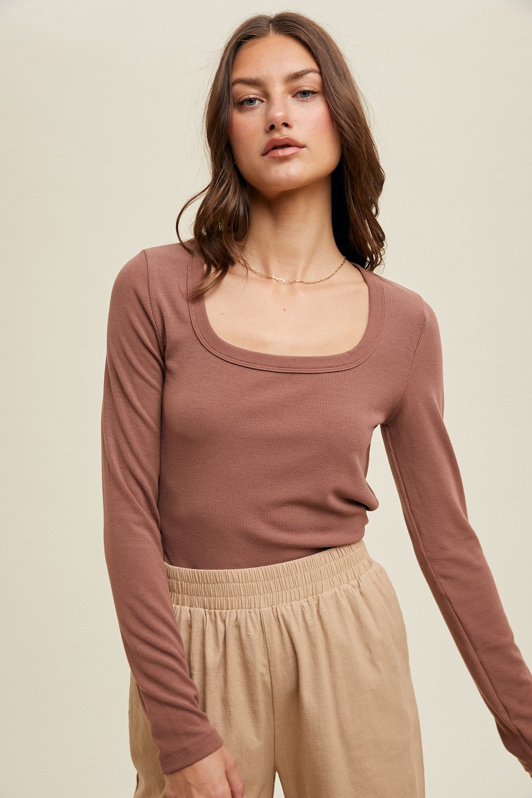 Scoop Neck Ribbed Knit Top