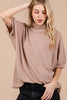 Light Mocha Cowl Neck Puff Sleeve Top