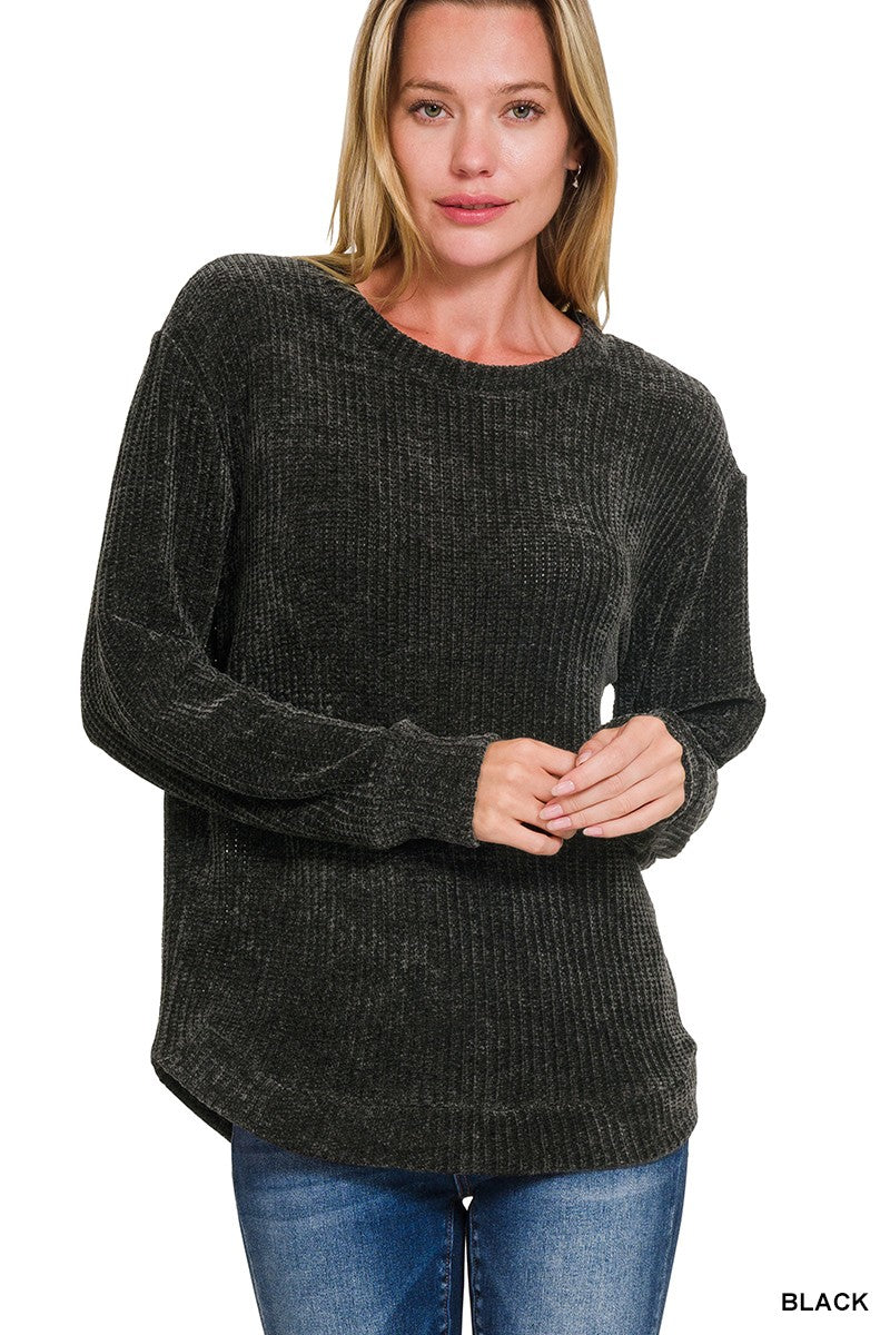 Chenille Waffle Round Neck Sweater**DEAL - COUPON EXCLUDED