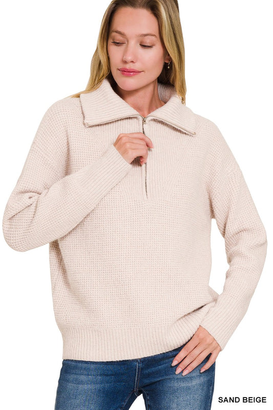 Half Zip High Collard Pullover Sweater (8 COLORS) | ZENANA *LA LIVE PREORDER