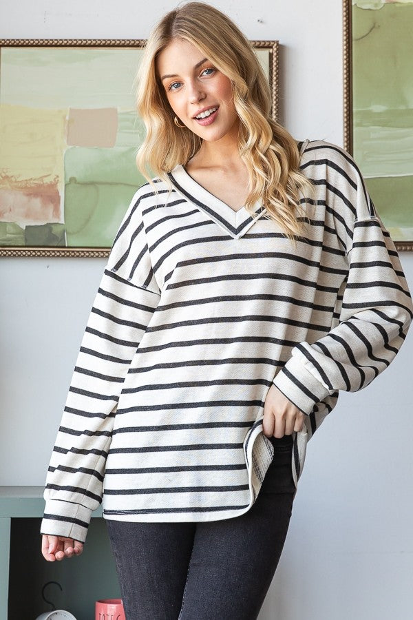 Puff Sleeve Stripe V-Neck Top