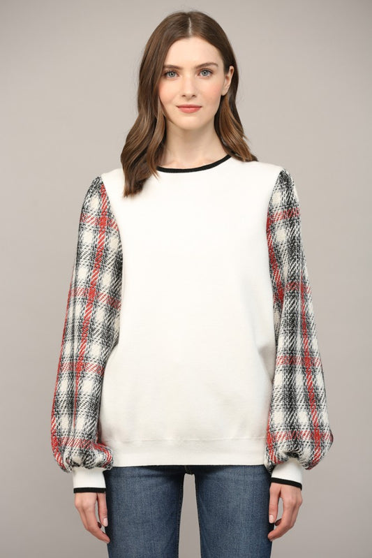 Contrast Woven Sleeve Crew Neck Sweater | FATE *30A SEPT PREORDER