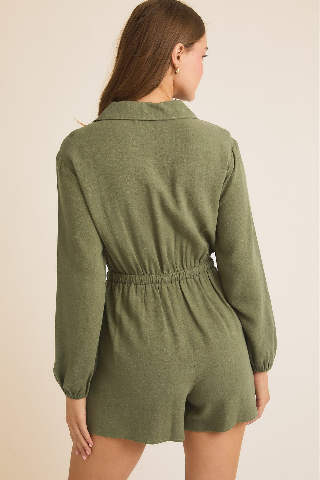 Olive Collar Button Up Long Sleeve Romper | GILLI *30A JANUARY PREORDER