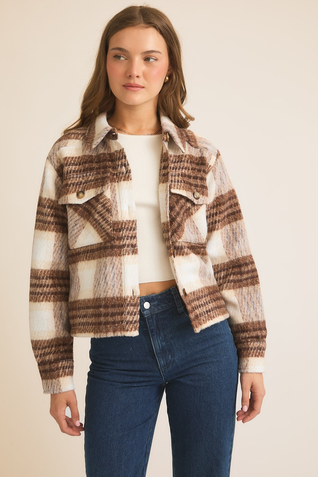 Keeping it Warm Brown Brushed Plaid Shacket - Final Sale