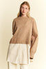 Oatmeal Sweater Knit With Woven Mix Match Top
