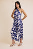 Navy Abstract Sleeveless Tie Jumpsuit