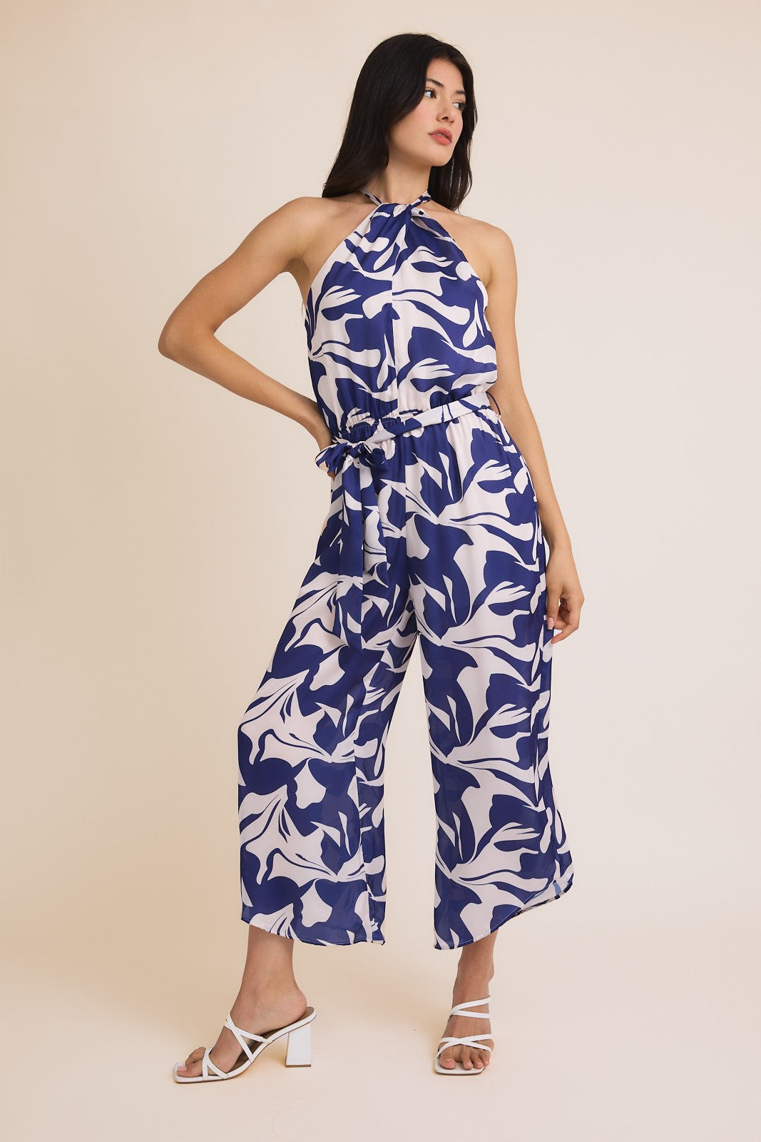 Navy Abstract Sleeveless Tie Jumpsuit | GILLI *30A JANUARY PREORDER