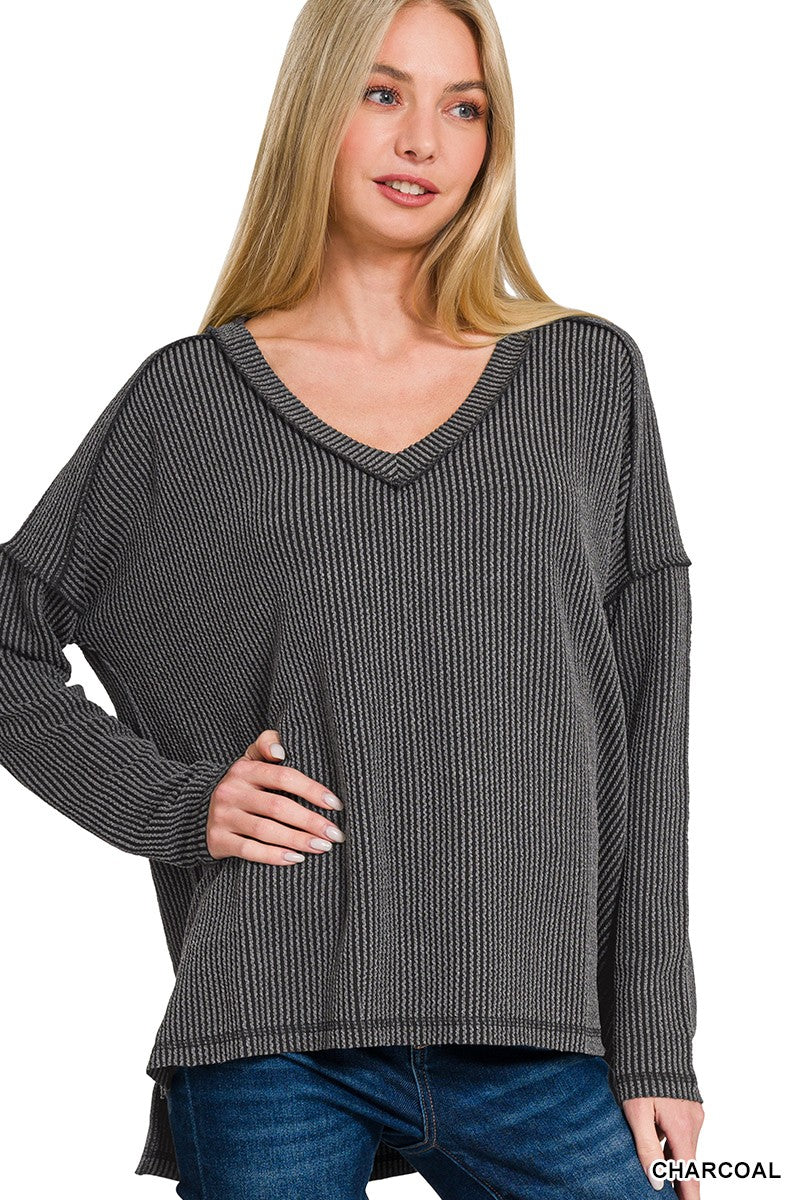 Corded Rib Long Sleeve Hi-Low Top - DEAL