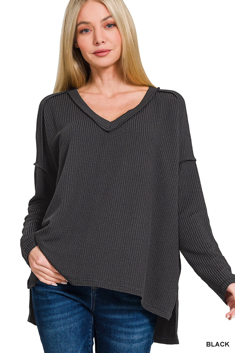 Corded Rib Long Sleeve Hi-Low Top - DEAL