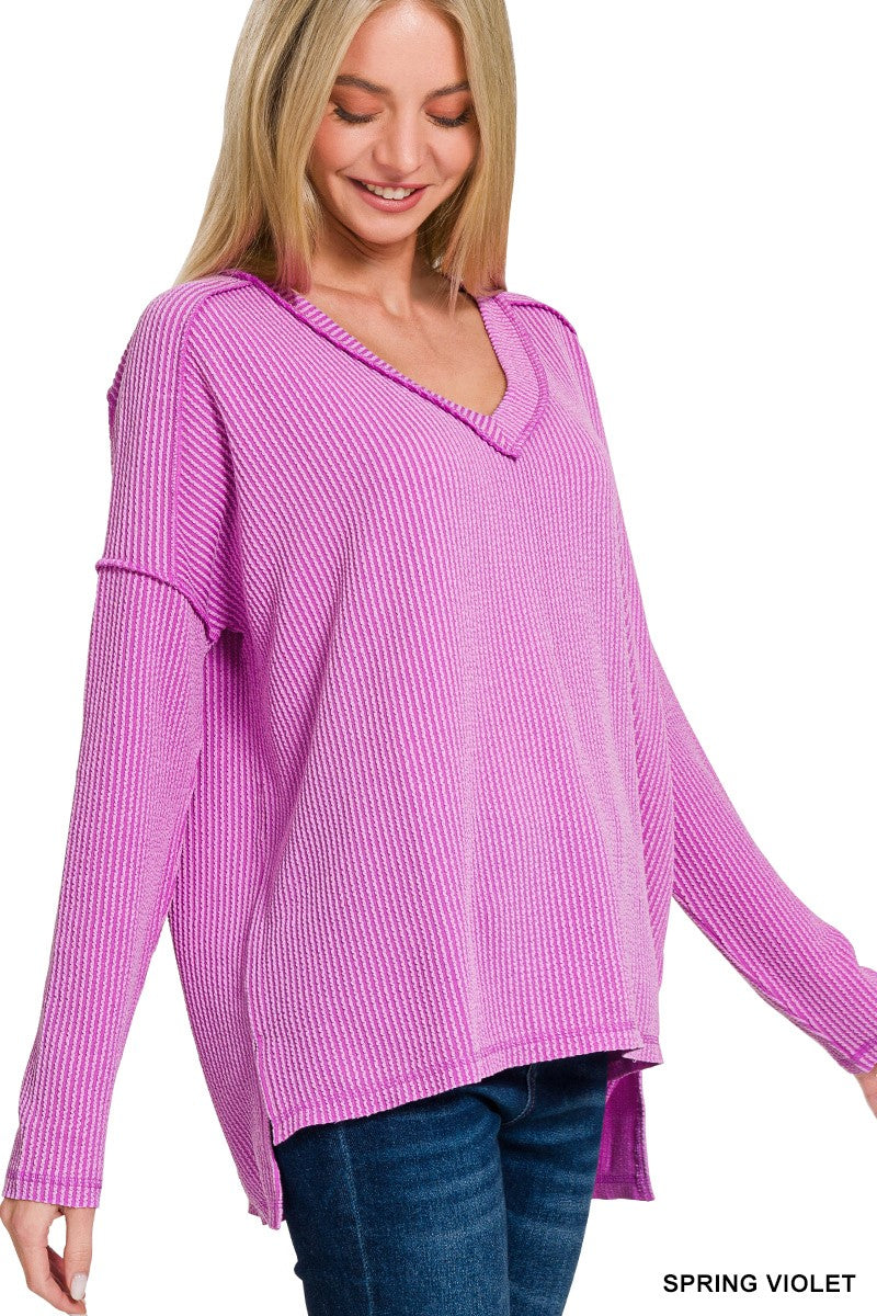 Corded Rib Long Sleeve Hi-Low Top - DEAL