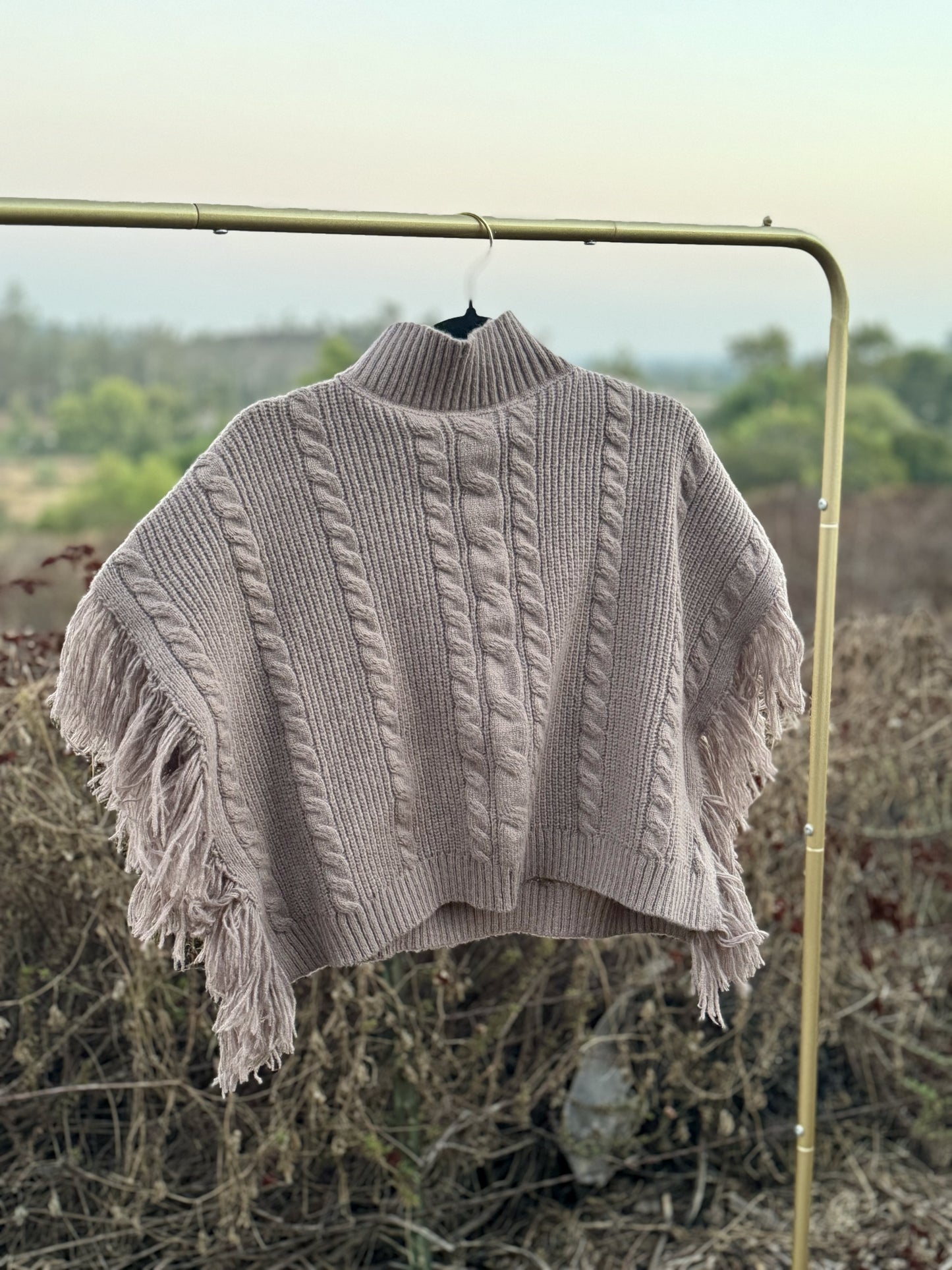 Cider - Crop Top Poncho With Tassel Trim