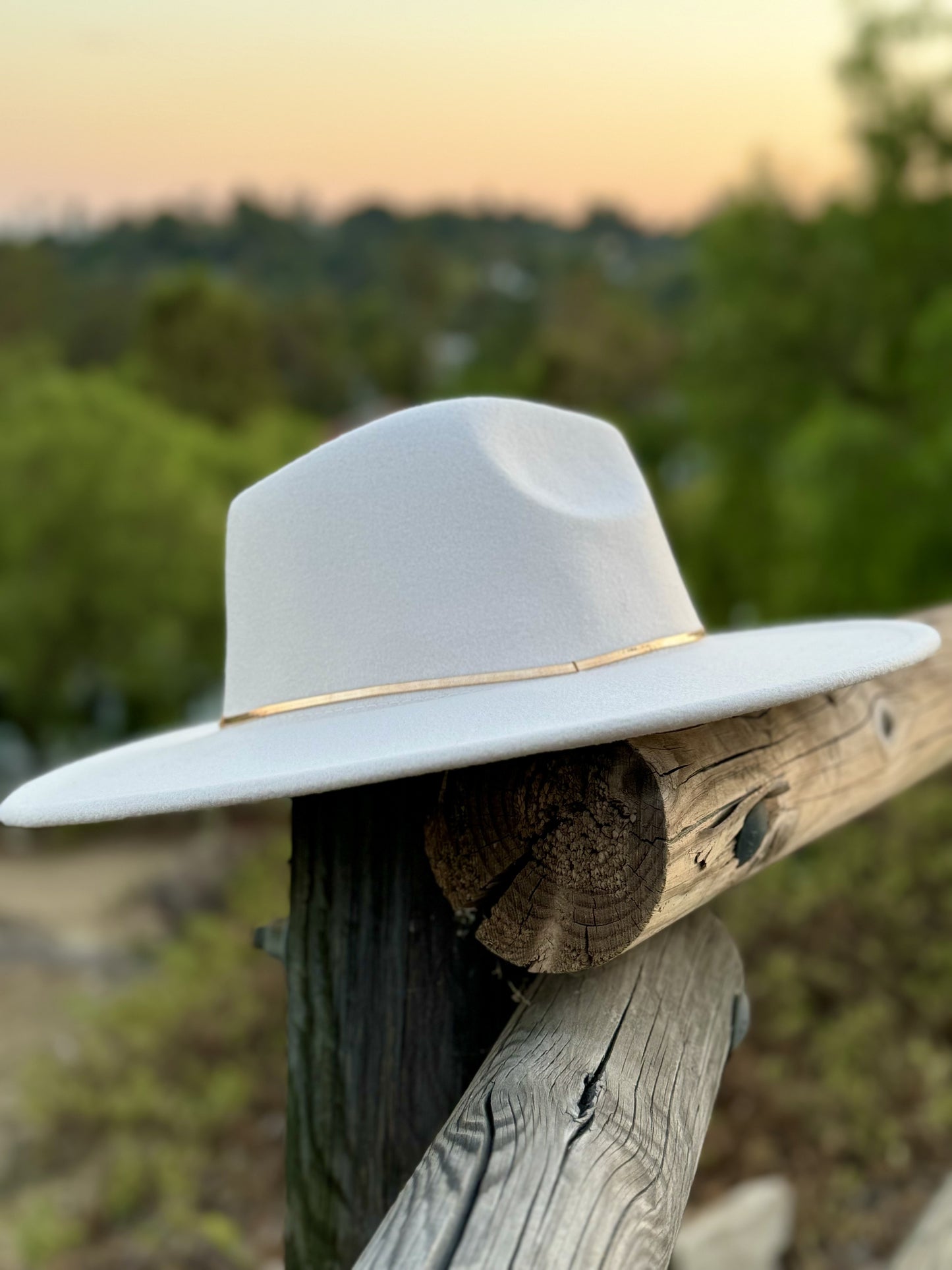 Giddy Up - Thin Gold Chain Cream Felt Fedora