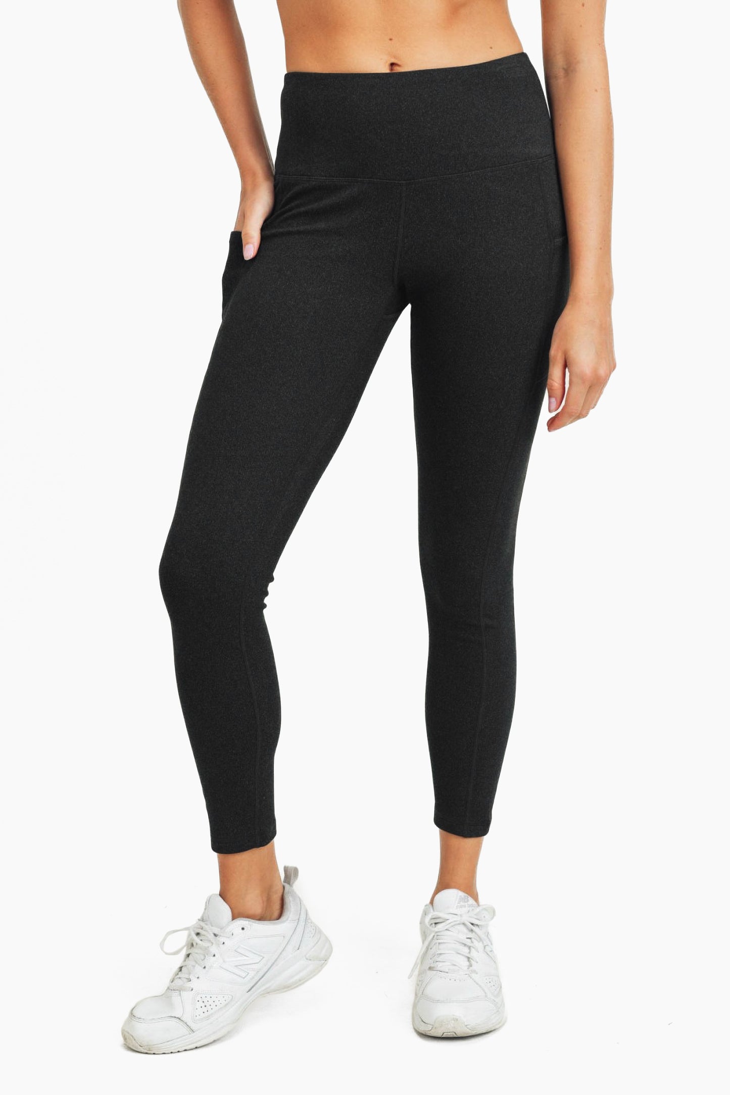 MONO B Micro-Ribbed Swoop Back High-Waisted Pocket Leggings