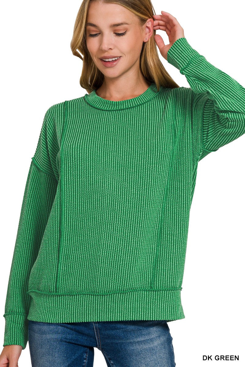 Corded Rib Long Sleeve Round Neck Pullover**DEAL - COUPON EXCLUDED