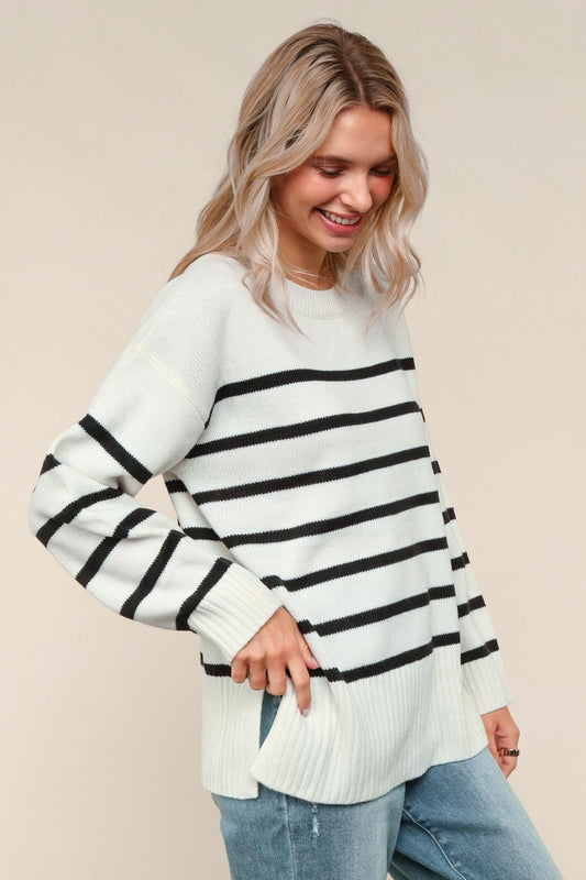 Loose Fit Pullover Stripe Sweater Knit Top | HAPTICS *NASHVILLE LIVE PREORDER