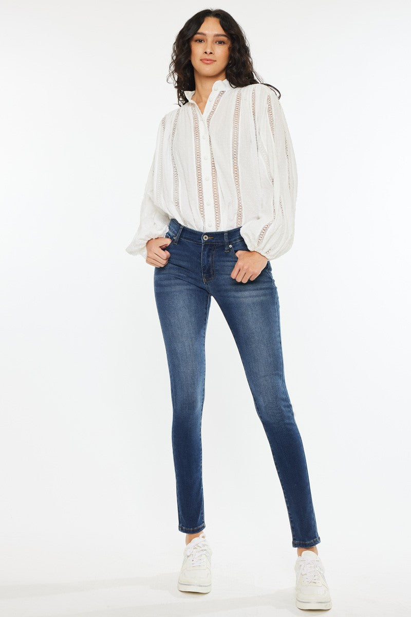 Medium Wash Mid Rise Super Skinny Denim Jeans | Kan Can
