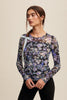 Black Floral Print Mesh Fitted Long Sleeve Top - Final Sale