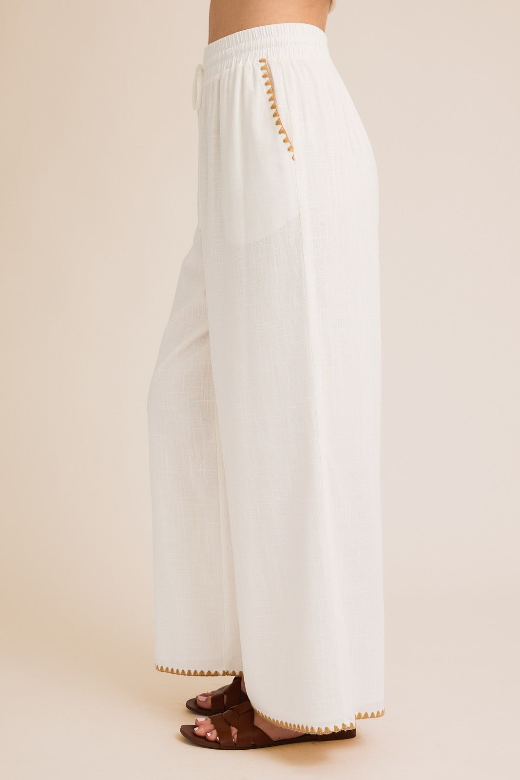 White Linen Stitch Detail Wide Leg Pants | GILLI *30A JANUARY PREORDER